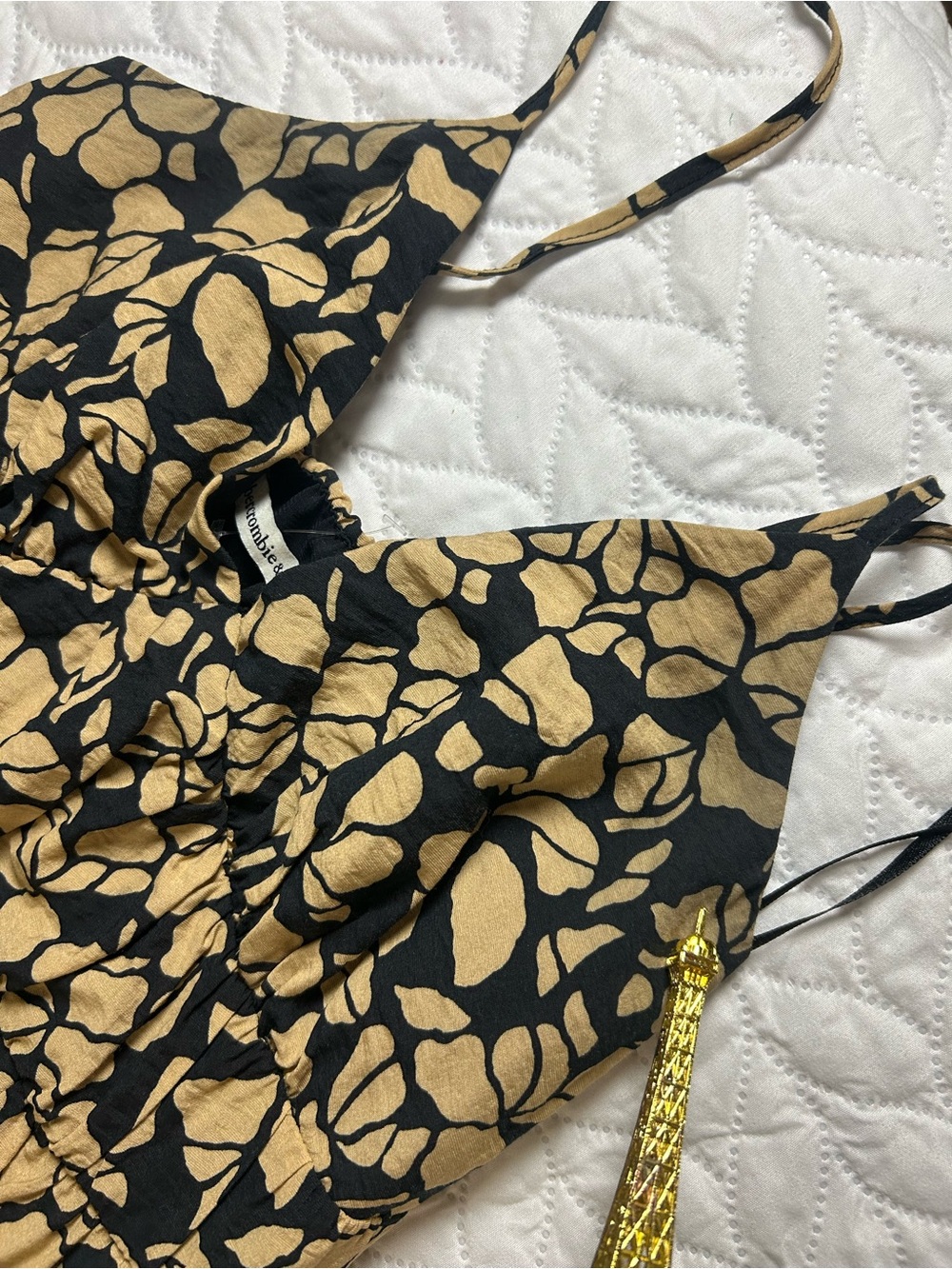 Abercrombie & Fitch Black Maxi Dress with Beige Leaf Print - Picture 9 of 11
